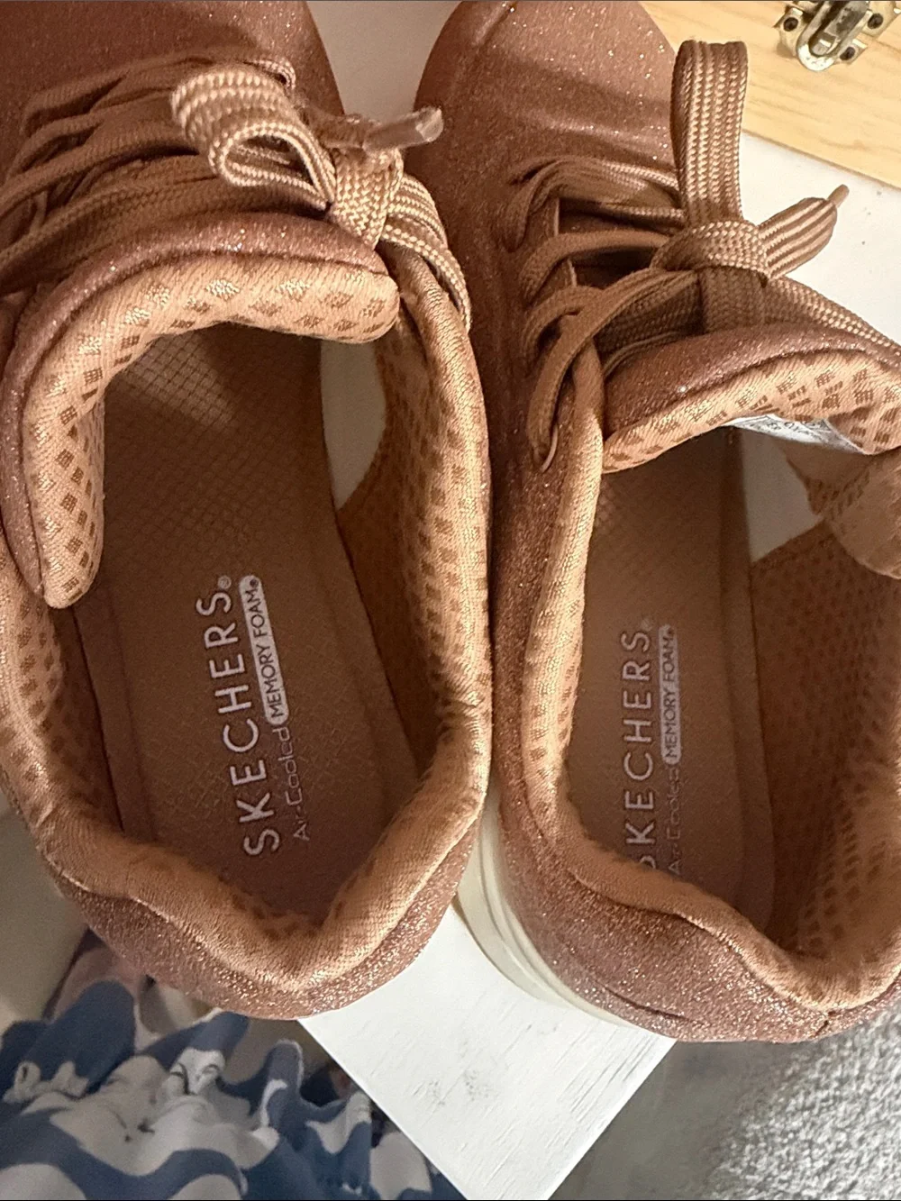 Skechers Women's Rose Gold Glitter Platform Athletic Sneakers